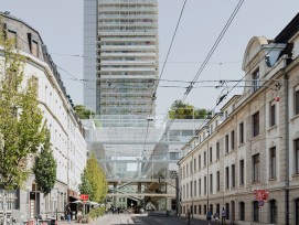 Visualisation du projet «Nauentor» qui doit remplacer l'actuel bâtiment de la Poste à la gare CFF de Bâle.