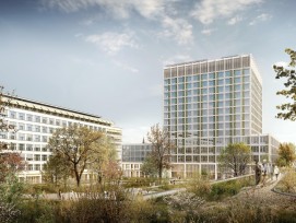 Le nouveau bâtiment de la clinique 2 dans le jardin de l'Hôpital universitaire de Bâle fait partie d'un vaste chantier de rénovation du complexe.