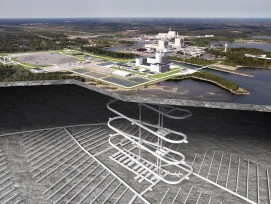 Visualisation de l’ensemble du futur dépôt en couches géologiques profondes à proximité de la centrale nucléaire Forsmark, dans l’est de la Suède.