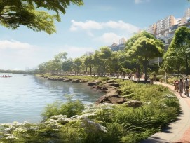 Une représentation artistique de Long Island à Singapour, réalisée par l'agence d'urbanisme de Singapour à l'aide d'outils d'IA, imagine à quoi pourrait ressembler le projet de protection contre les inondations.