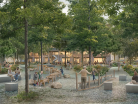 Un espace de jeux aux Jardins de Vidy, proposé par le projet lauréat «  Jardin d’acclimatation  » du bureau In Situ SA à Lausanne.