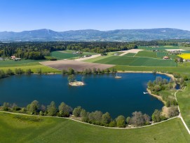 La grande île du lac d'Inkwil abrite un site archéologique classé au patrimoine mondial de l'Unesco.