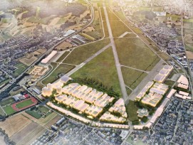 Visualisation de la troisième phase de développement du Parc d'innovation de Zurich sur le site de l'aérodrome de Dübendorf. La zone B se trouve à droite, dans la partie sud-ouest de l'aérodrome.