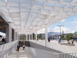 Vue sur la nouvelle rampe sous le « toit urbain » en direction de la vieille ville.