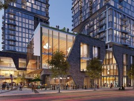 La place publique centrale prolonge la vie de la 17e Avenue et crée un espace de rassemblement destiné aux usages quotidiens comme aux événements communautaires.