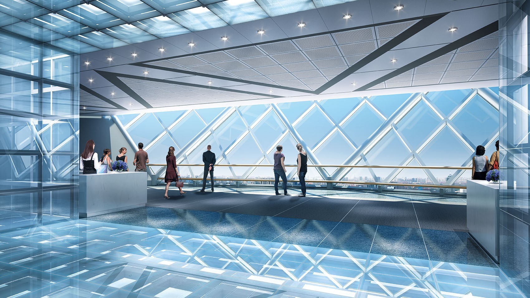 Visualisation de la plateforme d'observation Goldin Finance 117. Au même niveau une piscine, un restaurant ainsi qu'un sky-bar faisaient également partie du projet initial.