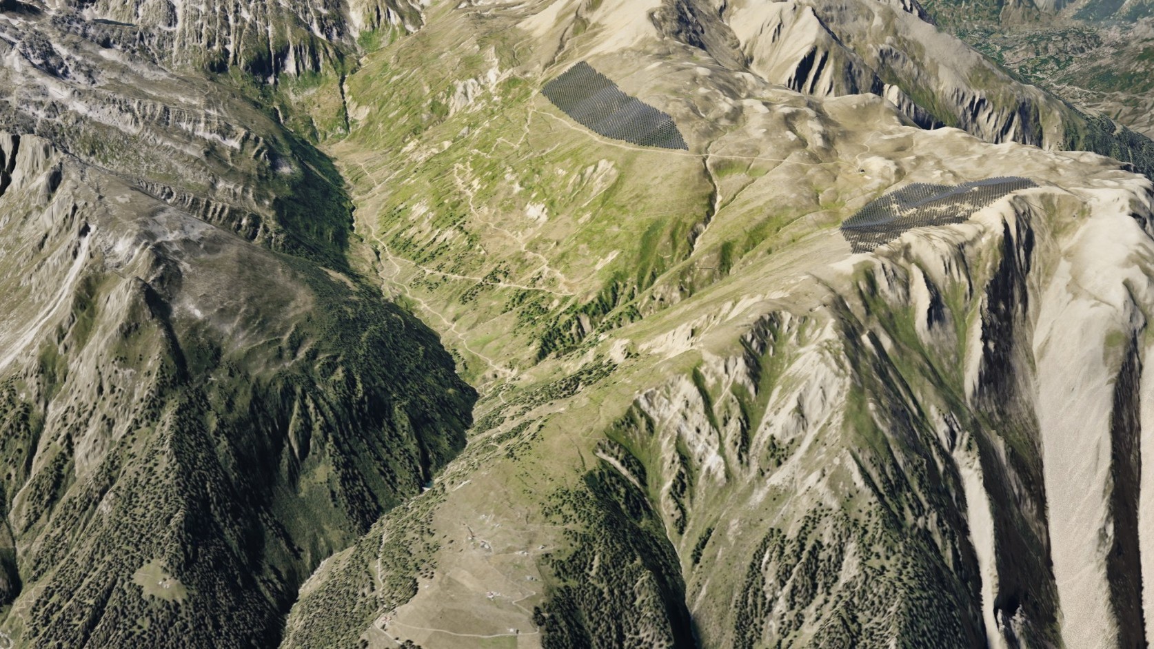 Visualisation du projet redimensionné de Grengiols-Solar en Valais.