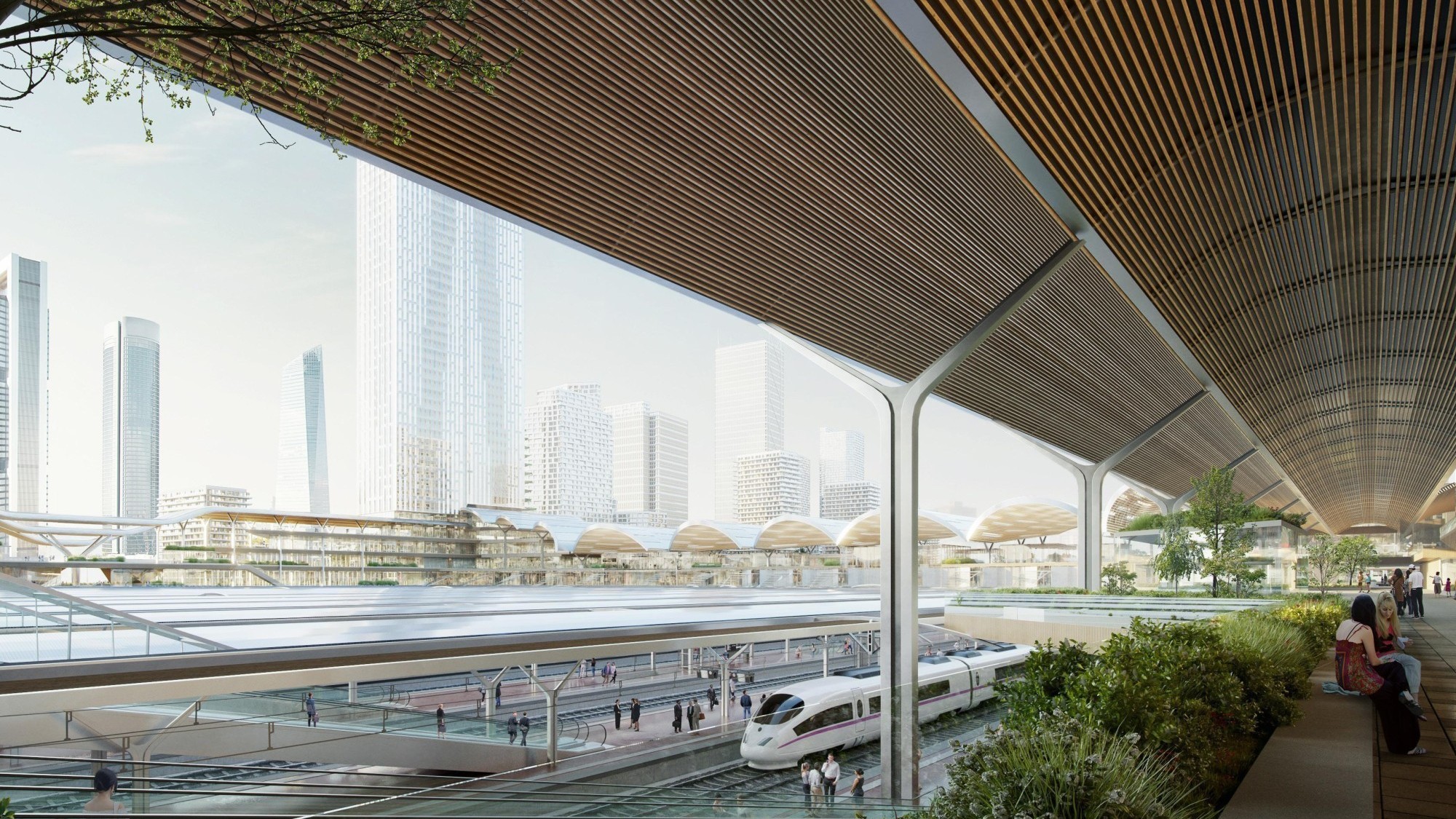 Les « balcons urbains » sont destinés à dégager la vue sur la gare et à intégrer le complexe dans son environnement.
