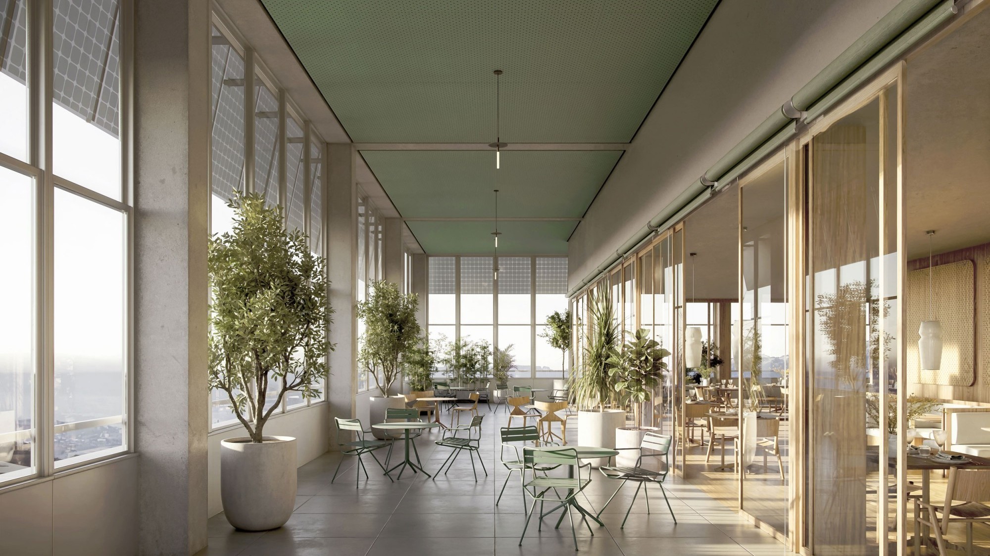 Au 19e étage, un restaurant panoramique ouvert au public avec bar et un jardin d’hiver sont prévus – avec vue sur Zurich et les Alpes.